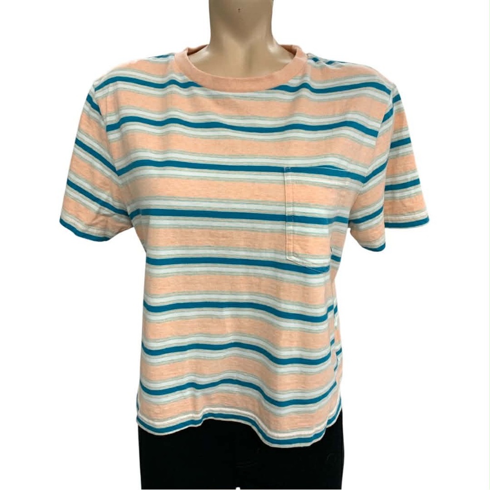 Roxy Peach and Teal Striped Short Sleeve Tee Size M